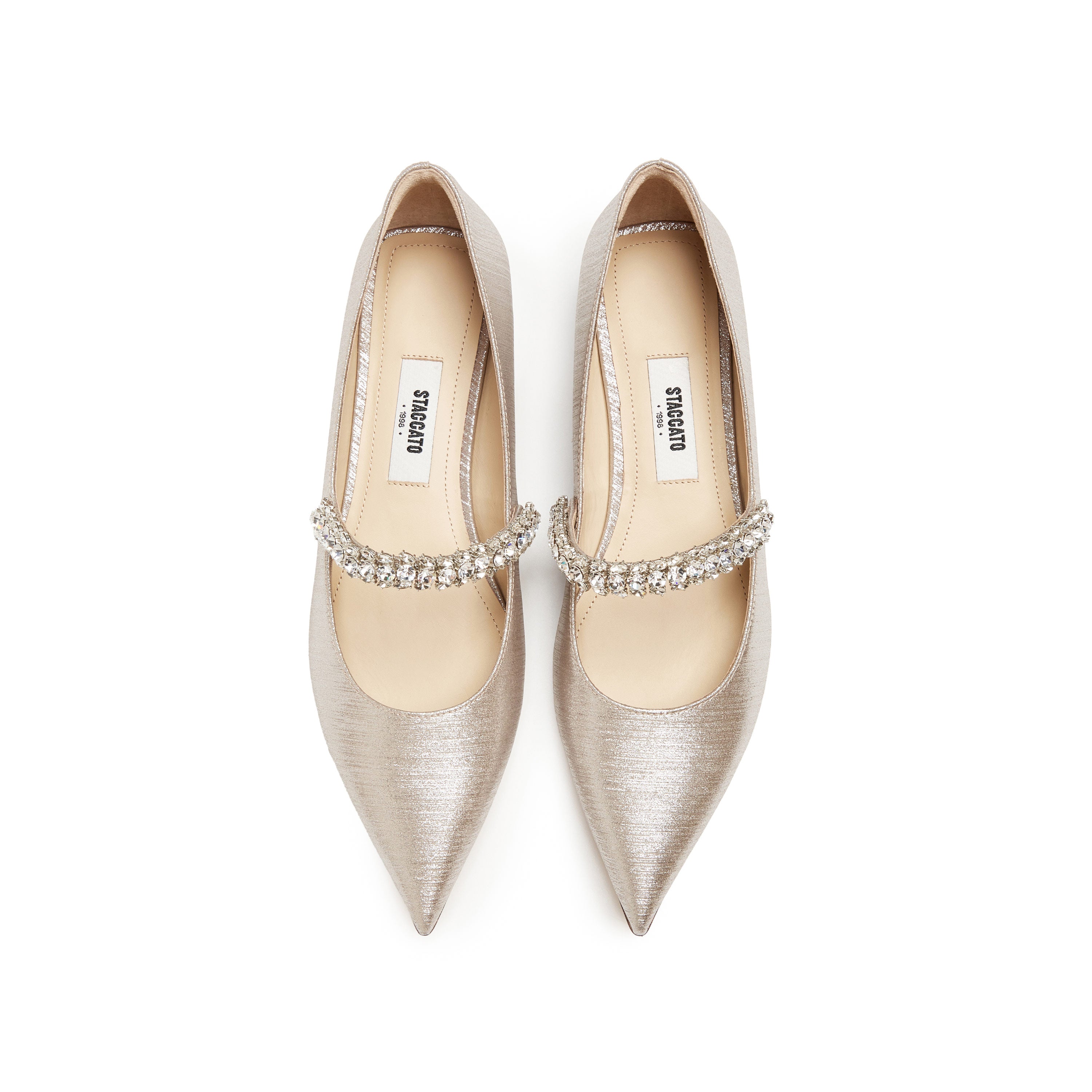 Crystal Chain Light Gold Shiny Mary Jane Flats