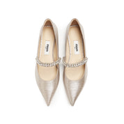 Crystal Chain Light Gold Shiny Mary Jane Flats