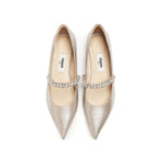 Load image into Gallery viewer, Crystal Chain Light Gold Shiny Mary Jane Flats
