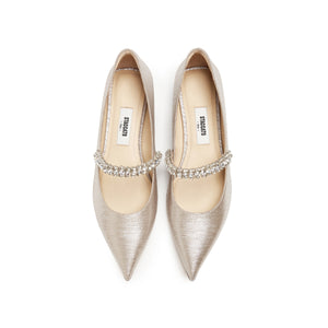 Crystal Chain Light Gold Shiny Mary Jane Flats