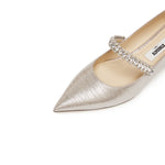 Load image into Gallery viewer, Crystal Chain Light Gold Shiny Mary Jane Flats
