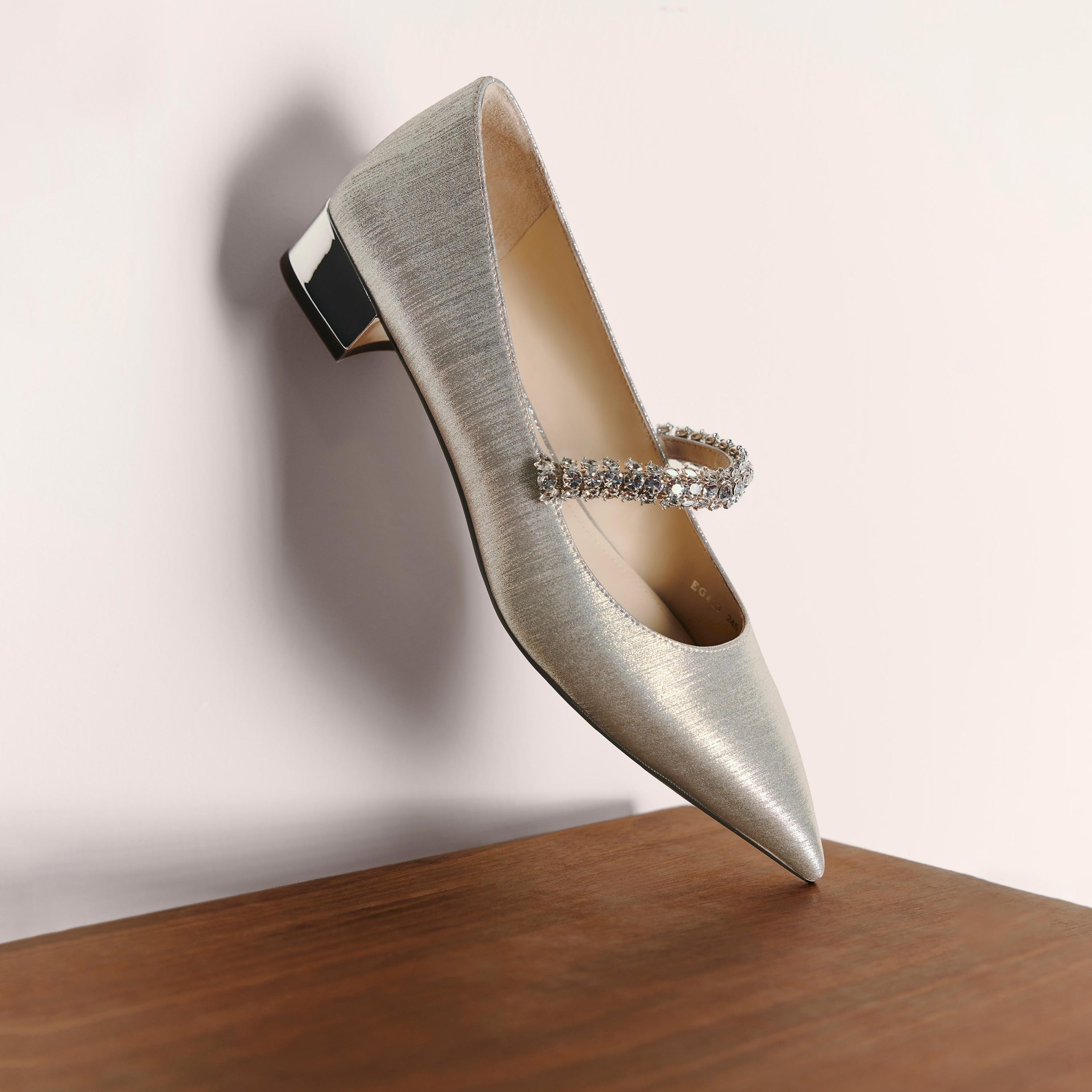 Crystal Chain Light Gold Shiny Mary Jane Flats