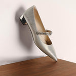 Load image into Gallery viewer, Crystal Chain Light Gold Shiny Mary Jane Flats
