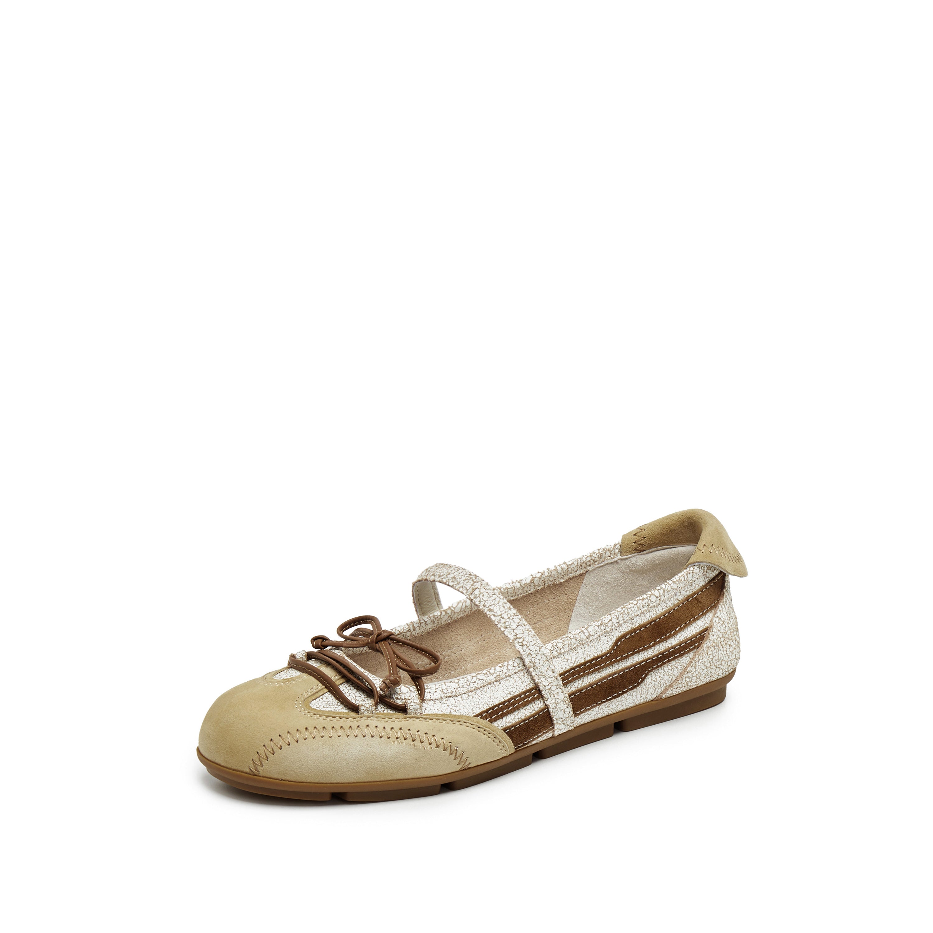 Beige Cracked Leather Mary Jane Sneakers