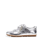 Metallic Coated Leather Ribbon Flat Sneakers