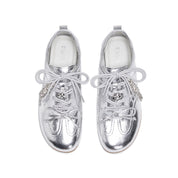 Metallic Coated Leather Ribbon Flat Sneakers