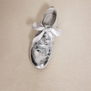 Metallic Coated Leather Ribbon Flat Sneakers