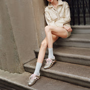 Metallic Coated Leather Ribbon Flat Sneakers