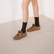 Metallic Coated Leather Ribbon Flat Sneakers