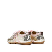 Metallic Coated Leather Ribbon Flat Sneakers