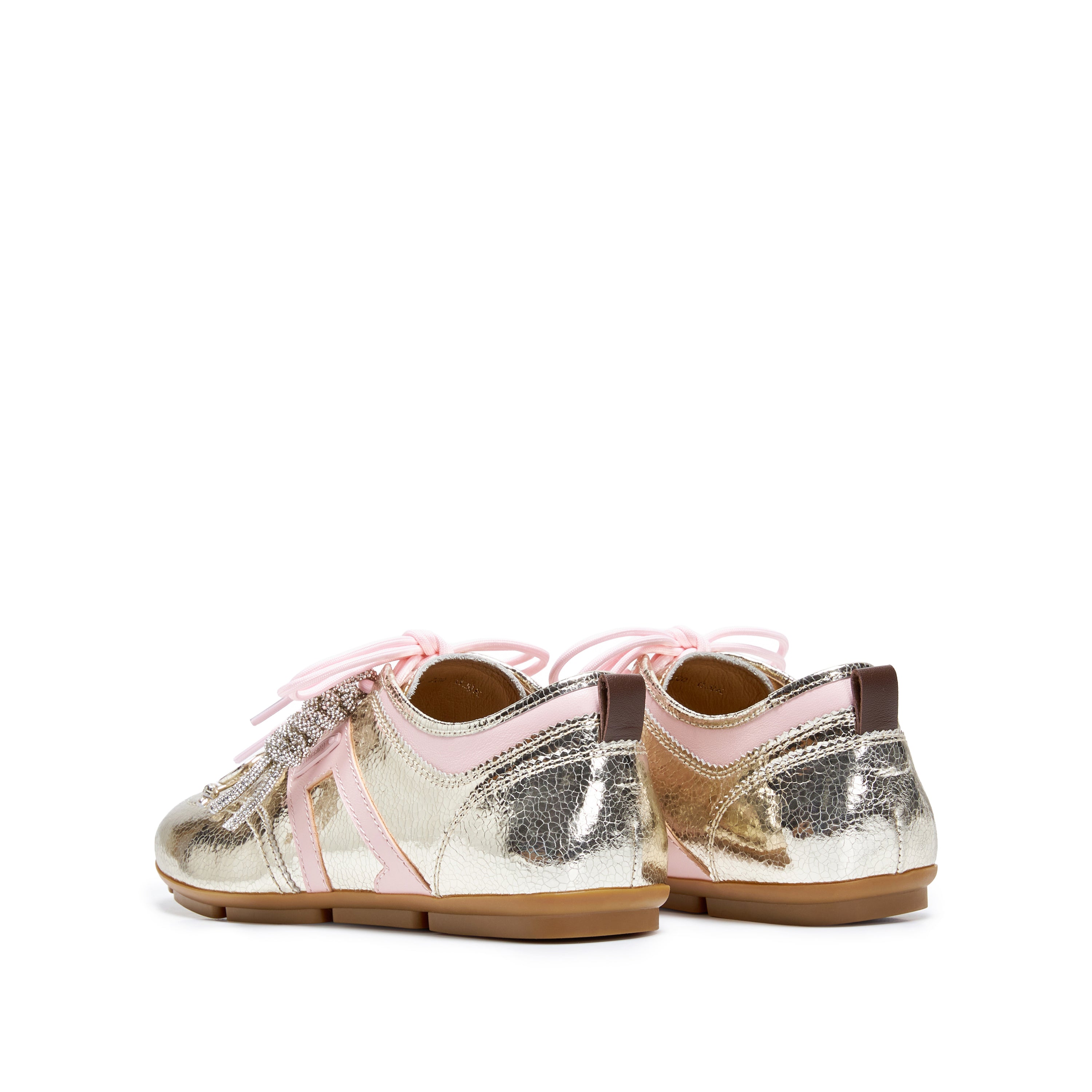 Metallic Coated Leather Ribbon Flat Sneakers