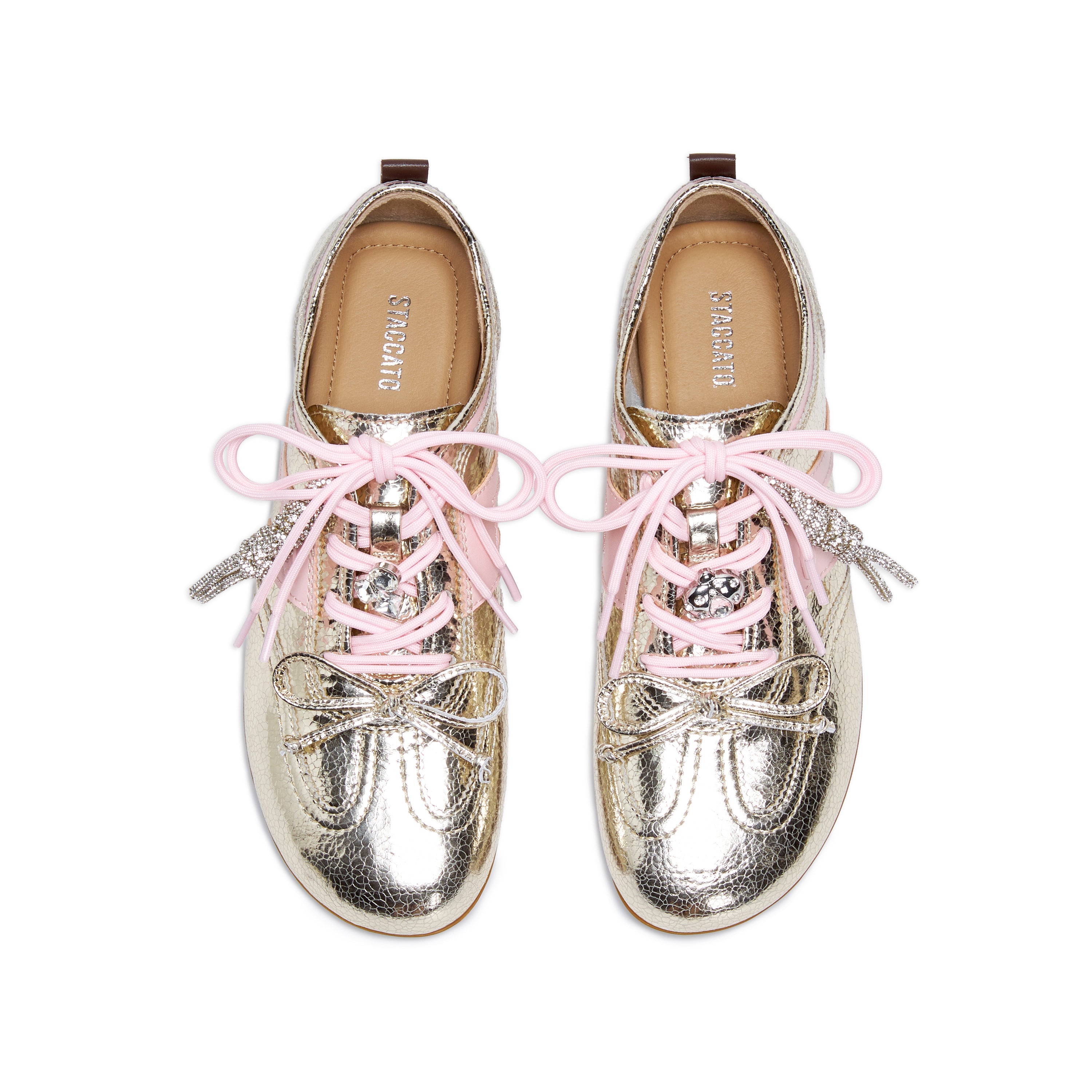 Metallic Coated Leather Ribbon Flat Sneakers