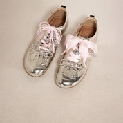 Metallic Coated Leather Ribbon Flat Sneakers