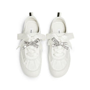 STACCATO × VERA WANG White Crystal Bow Flats Sneakers