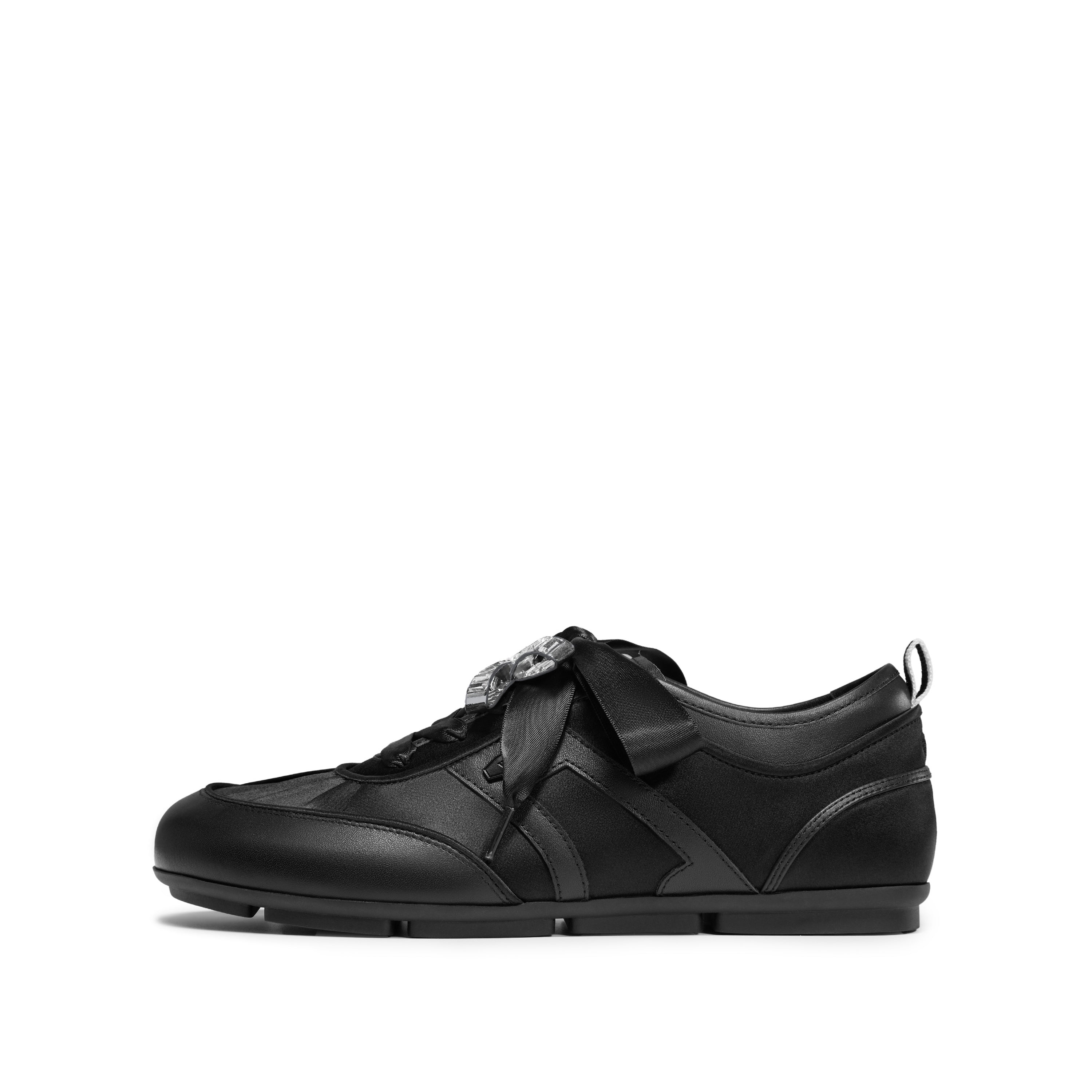 STACCATO × VERA WANG Black Crystal Bow Flats Sneakers