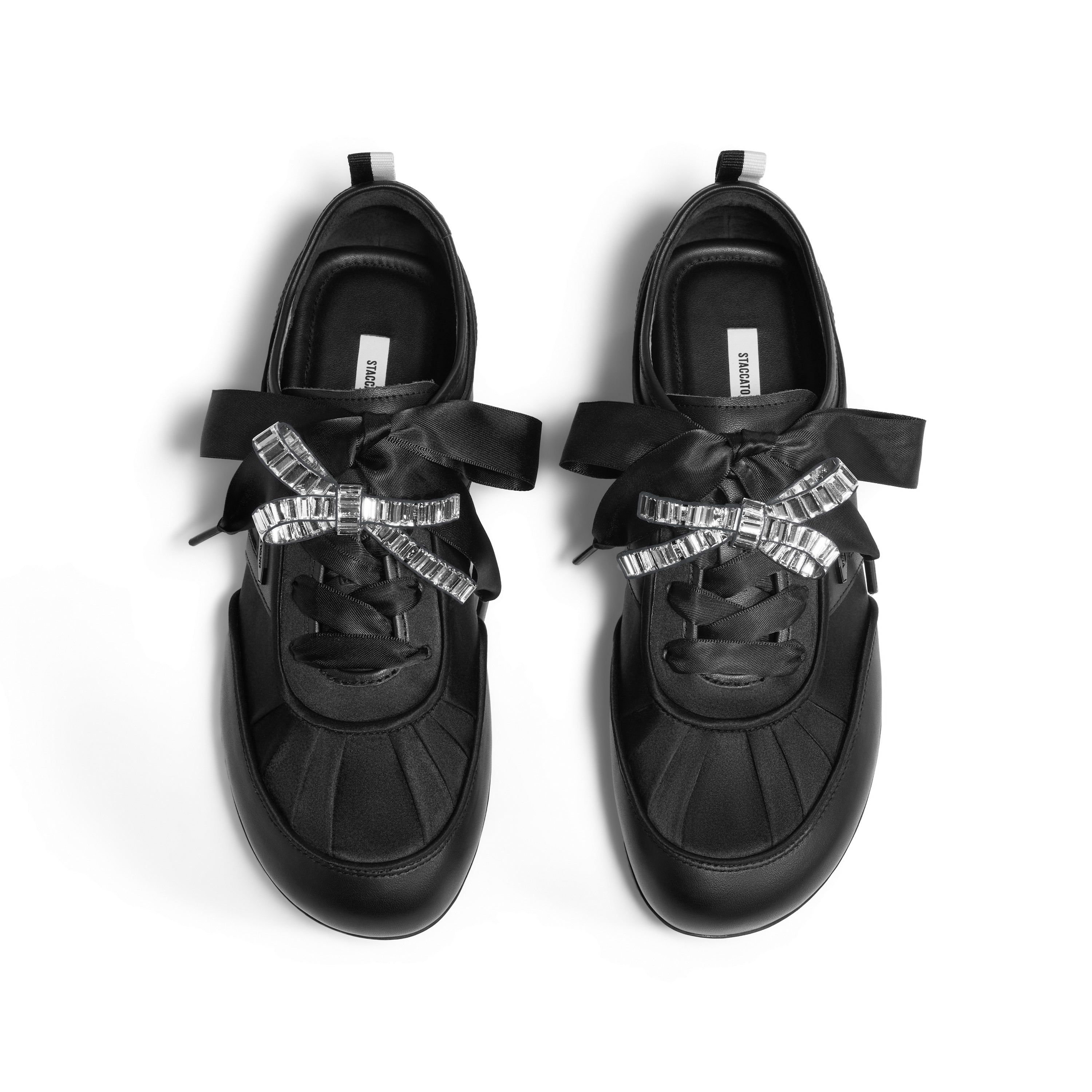 STACCATO × VERA WANG Black Crystal Bow Flats Sneakers
