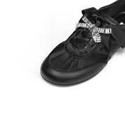 STACCATO × VERA WANG Black Crystal Bow Flats Sneakers