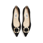 Black Suede Golden Buckle Heeled Pumps
