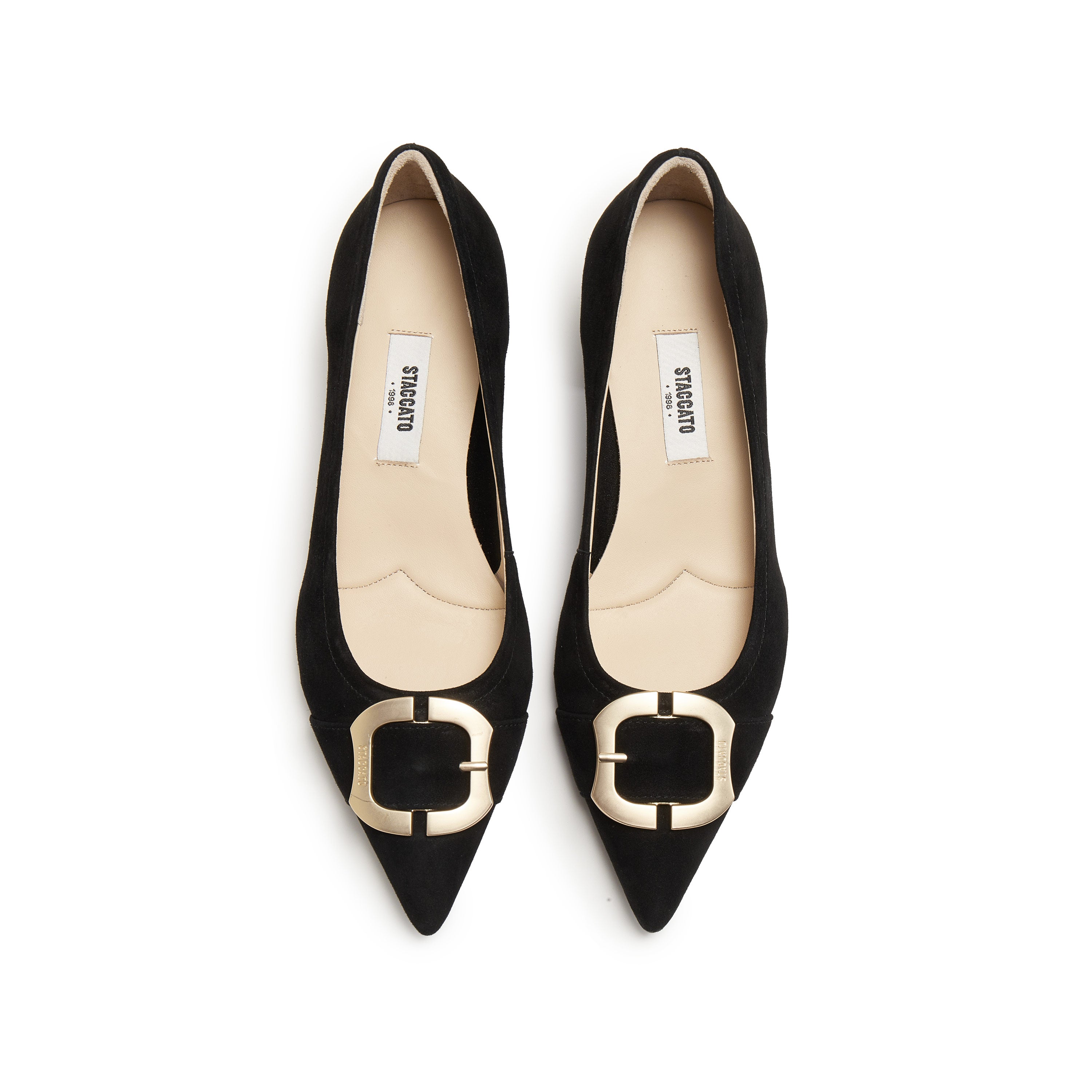 Black Suede Golden Buckle Heeled Pumps