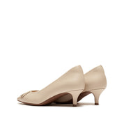 Nude Leather Bow Buckle Pointy Pumps