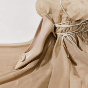 Nude Leather Bow Buckle Pointy Pumps