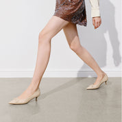 Nude Leather Bow Buckle Pointy Pumps