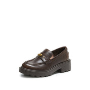 Brown Metal Hardware Chunky Leather Loafers