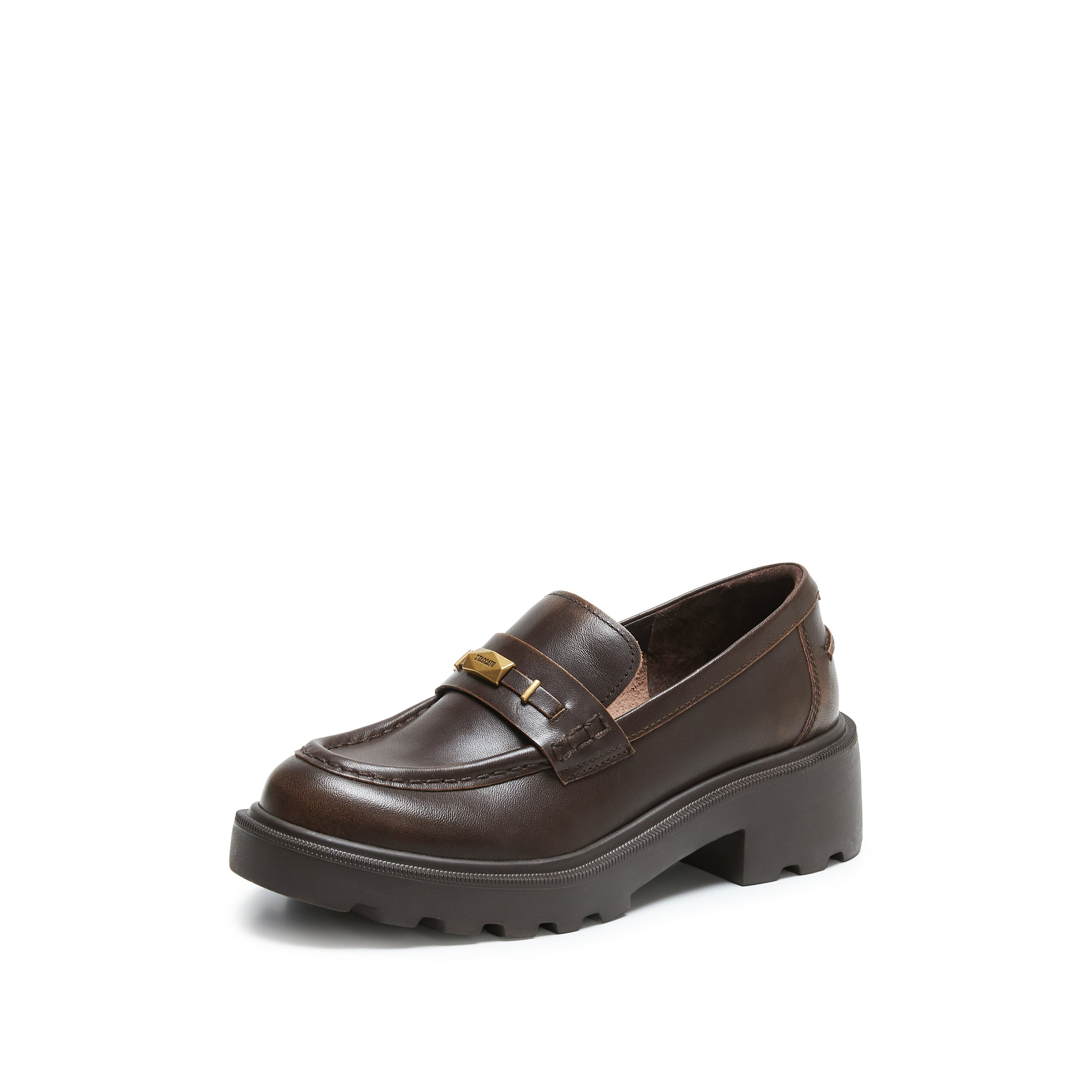 Brown Metal Hardware Chunky Leather Loafers