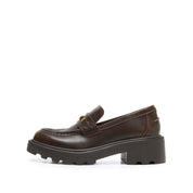 Brown Metal Hardware Chunky Leather Loafers