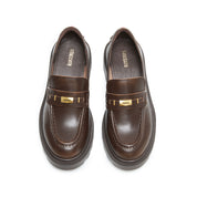 Brown Metal Hardware Chunky Leather Loafers