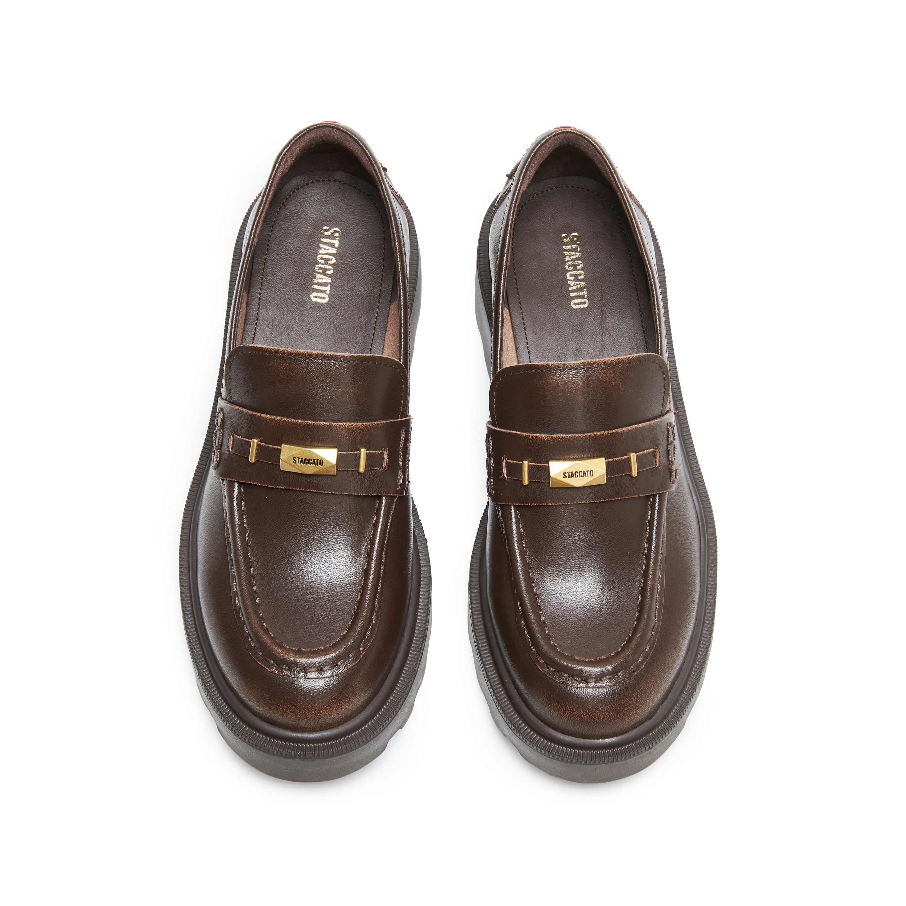 Brown Metal Hardware Chunky Leather Loafers