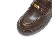 Brown Metal Hardware Chunky Leather Loafers