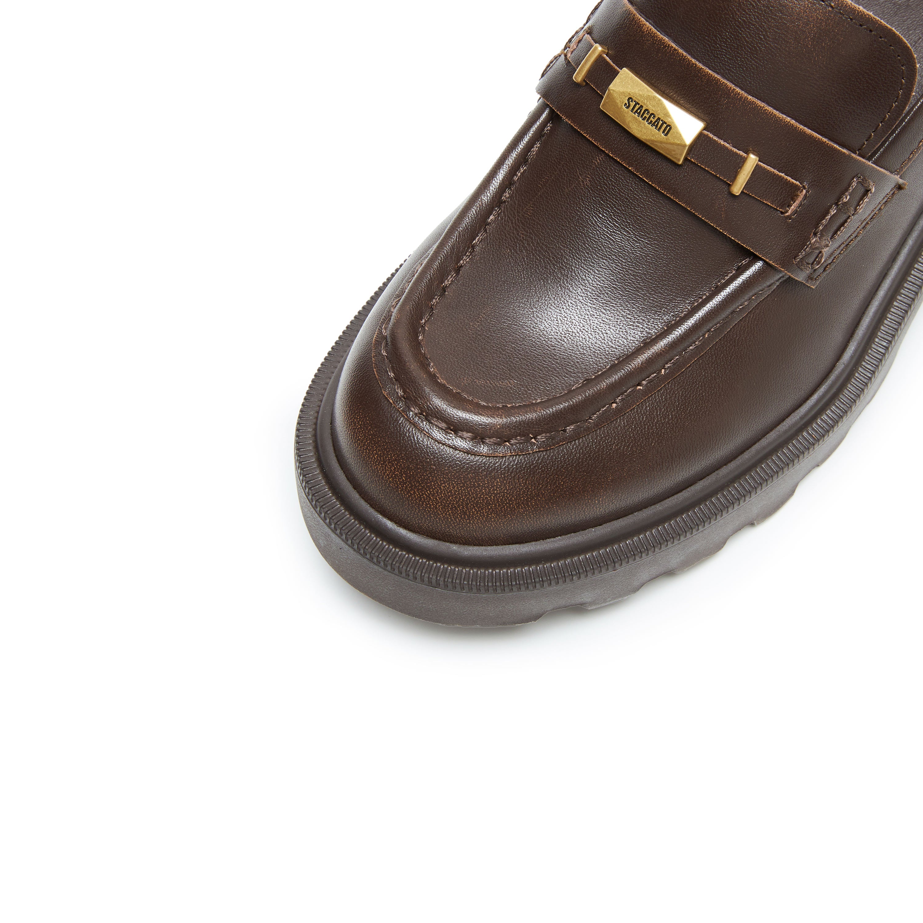 Brown Metal Hardware Chunky Leather Loafers