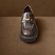 Brown Metal Hardware Chunky Leather Loafers