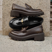 Brown Metal Hardware Chunky Leather Loafers
