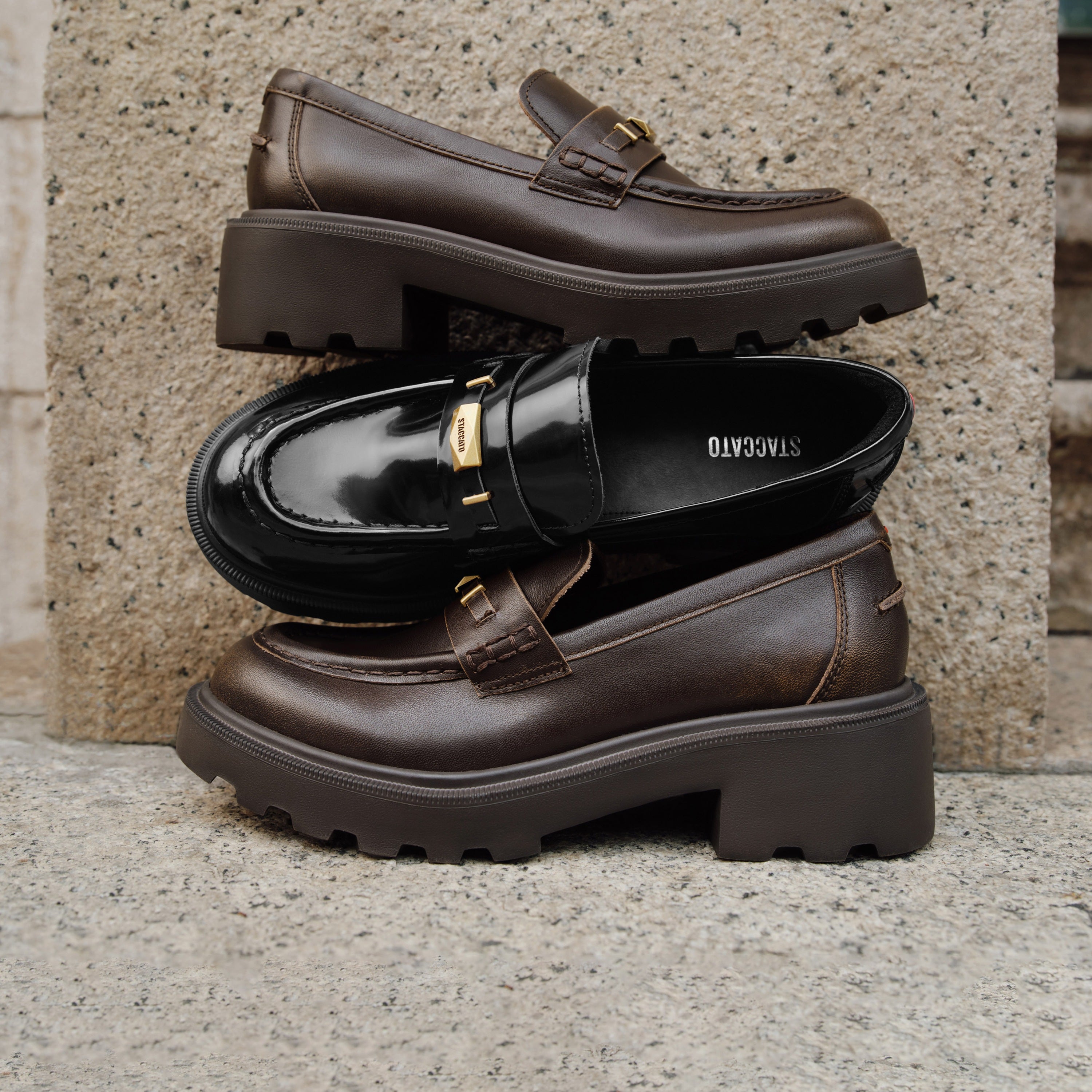 Brown Metal Hardware Chunky Leather Loafers