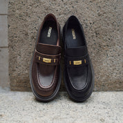 Brown Metal Hardware Chunky Leather Loafers