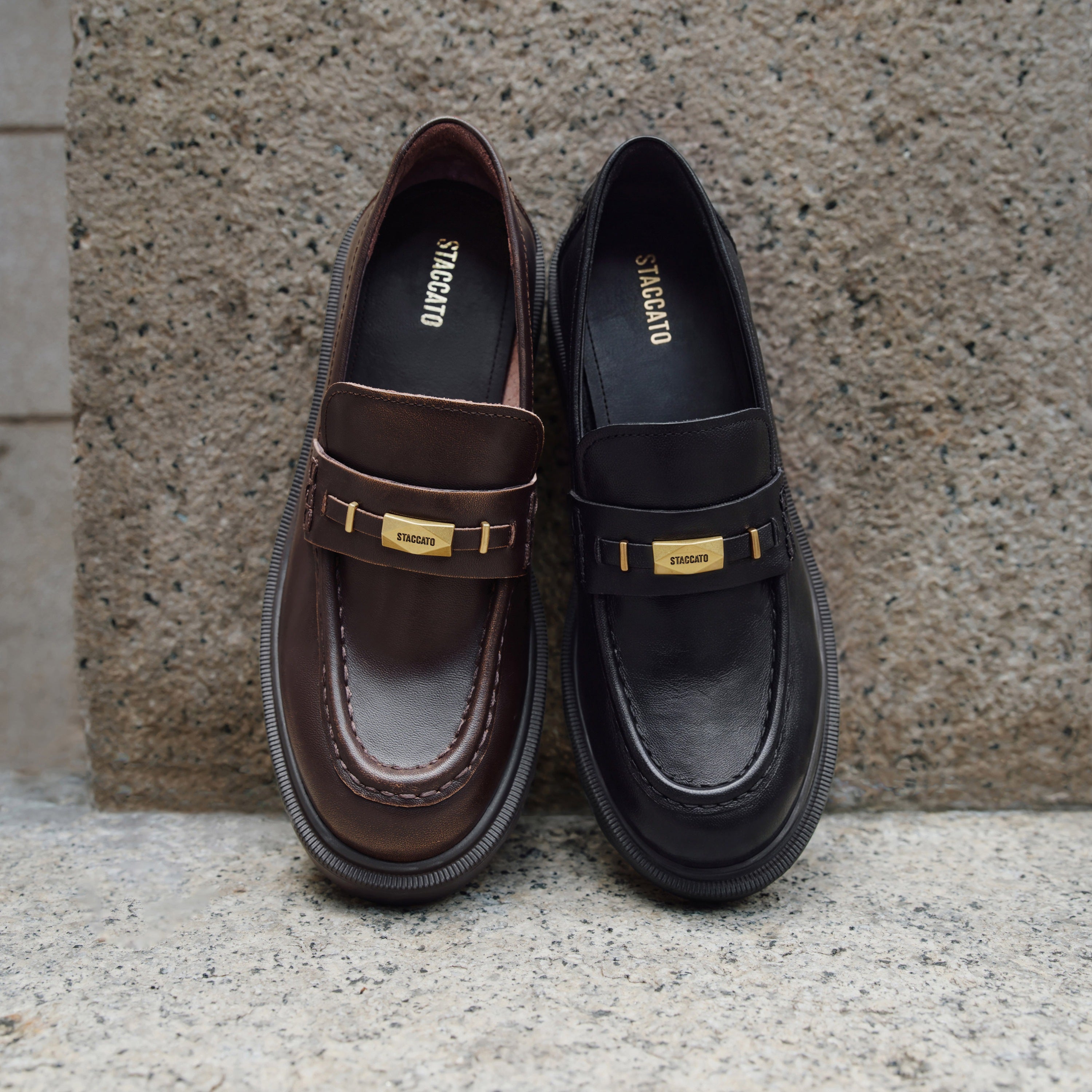 Brown Metal Hardware Chunky Leather Loafers