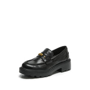 Black Metal Hardware Chunky Leather Loafers