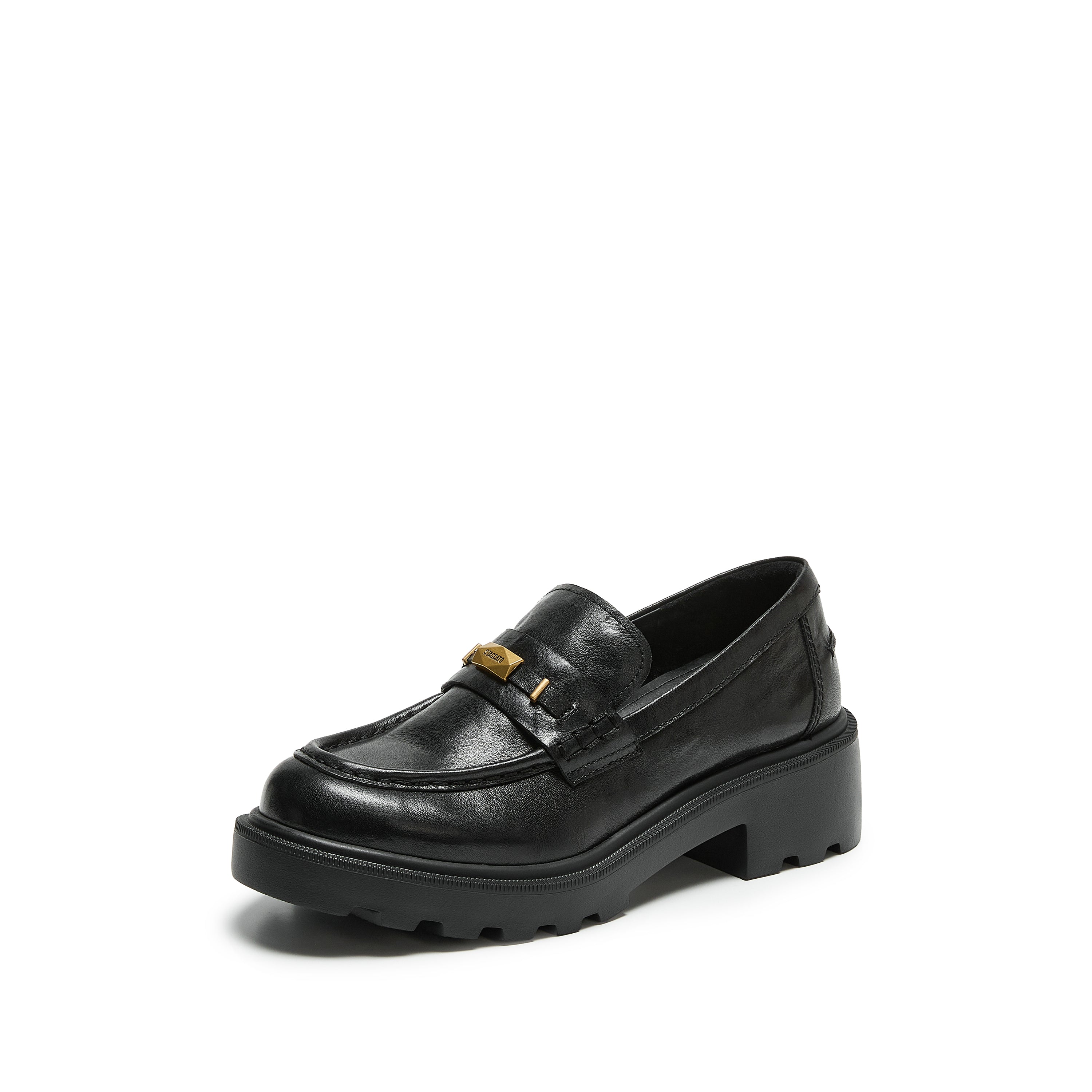 Black Metal Hardware Chunky Leather Loafers