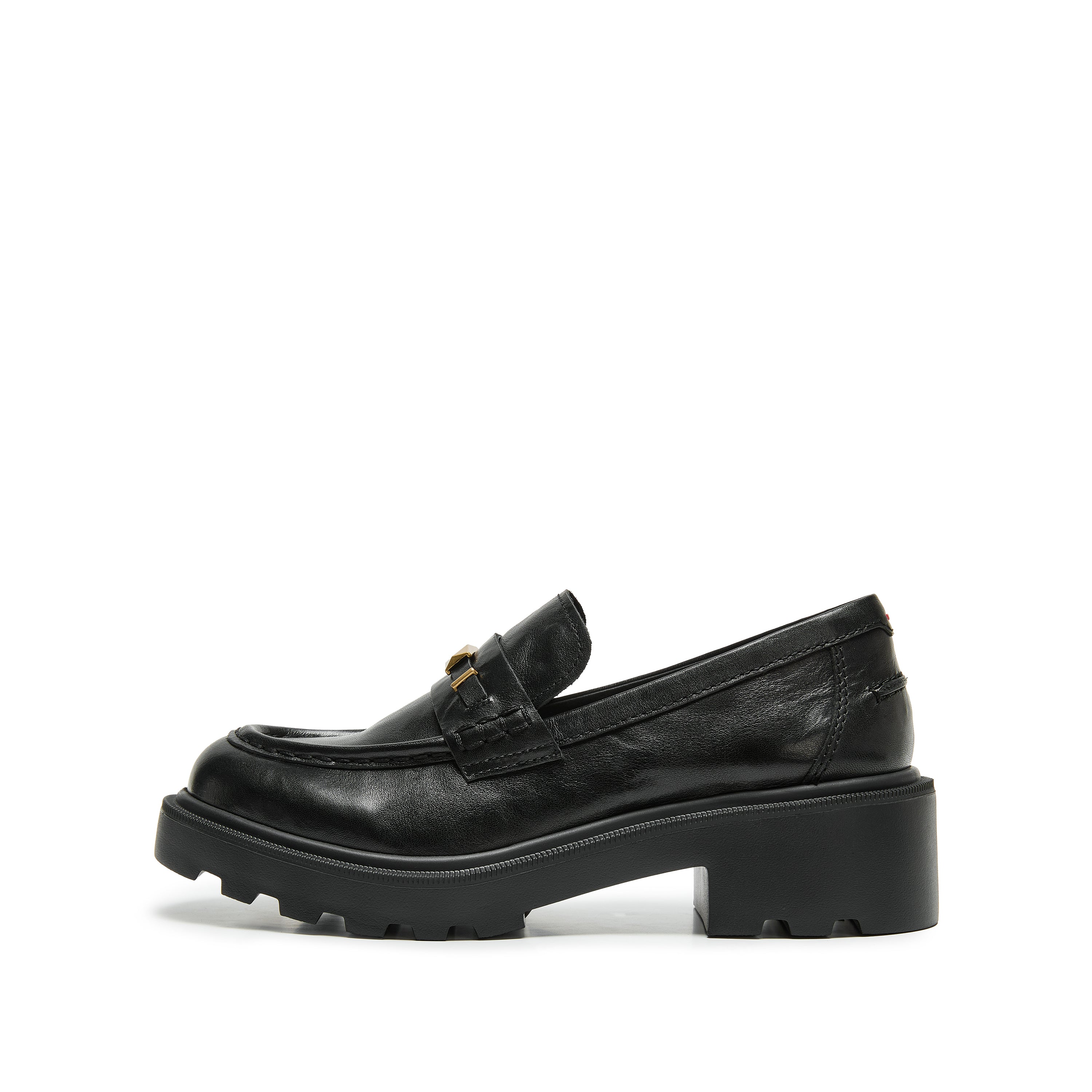 Black Metal Hardware Chunky Leather Loafers