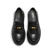 Black Metal Hardware Chunky Leather Loafers