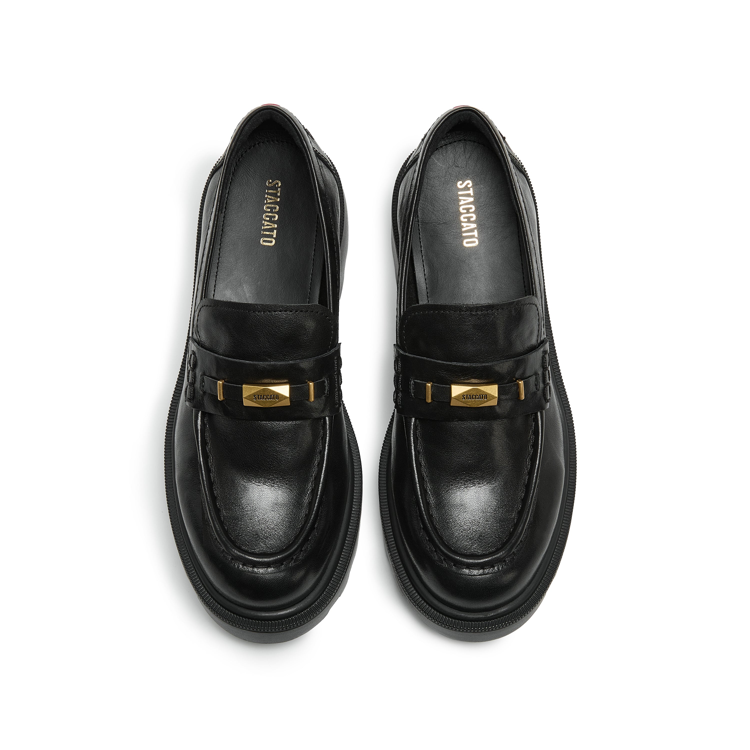 Black Metal Hardware Chunky Leather Loafers