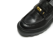Black Metal Hardware Chunky Leather Loafers