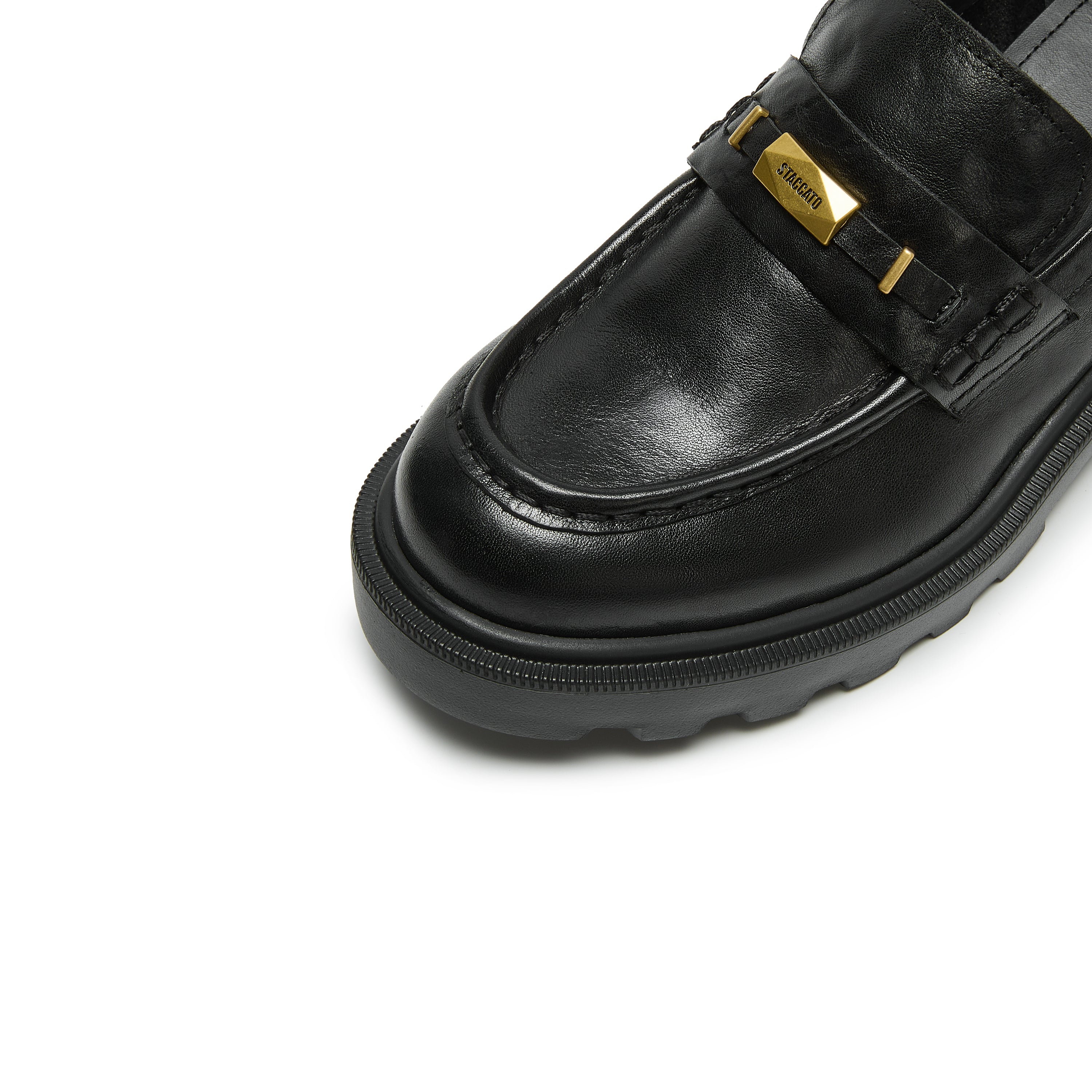 Black Metal Hardware Chunky Leather Loafers