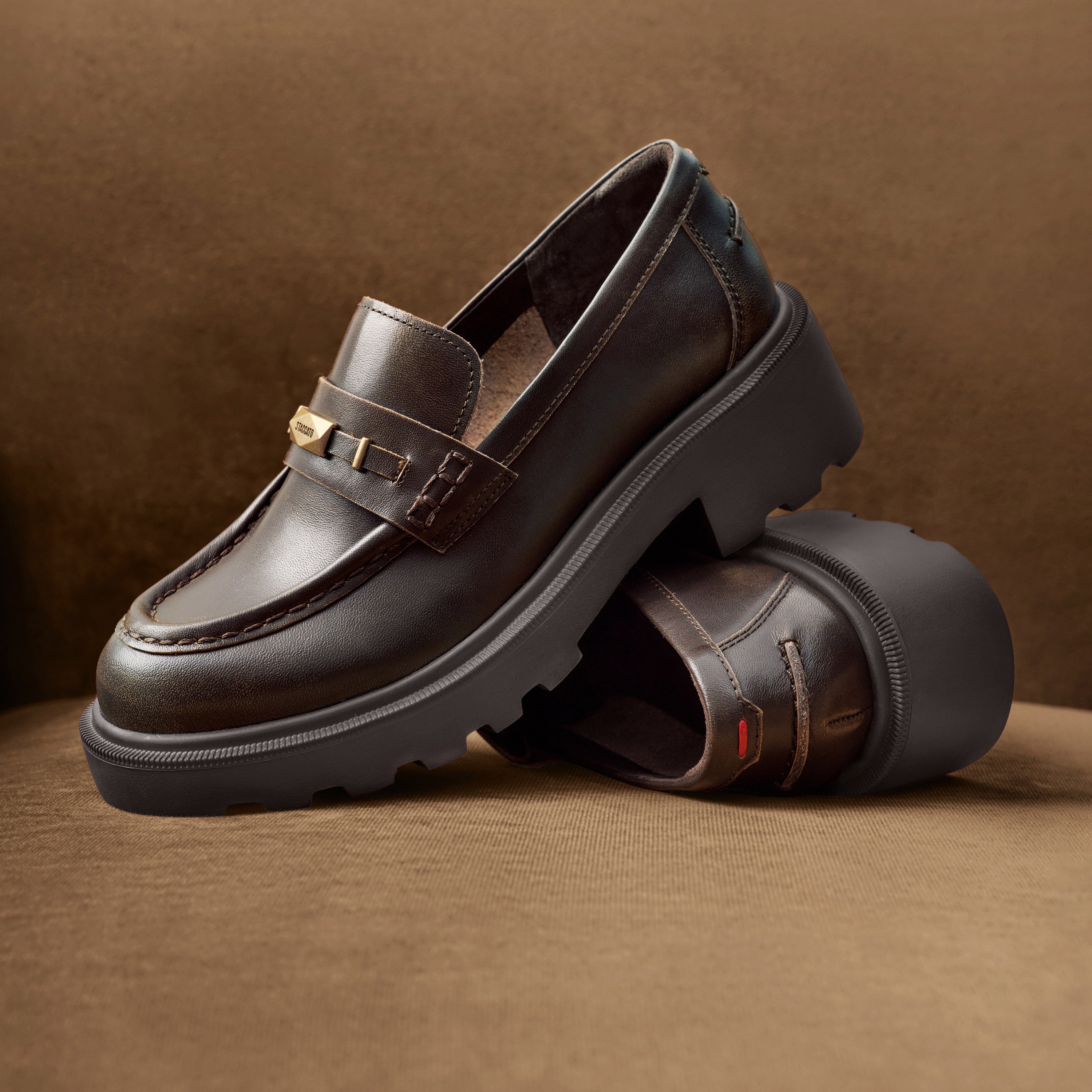 Black Metal Hardware Chunky Leather Loafers