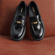 Black Metal Hardware Chunky Leather Loafers