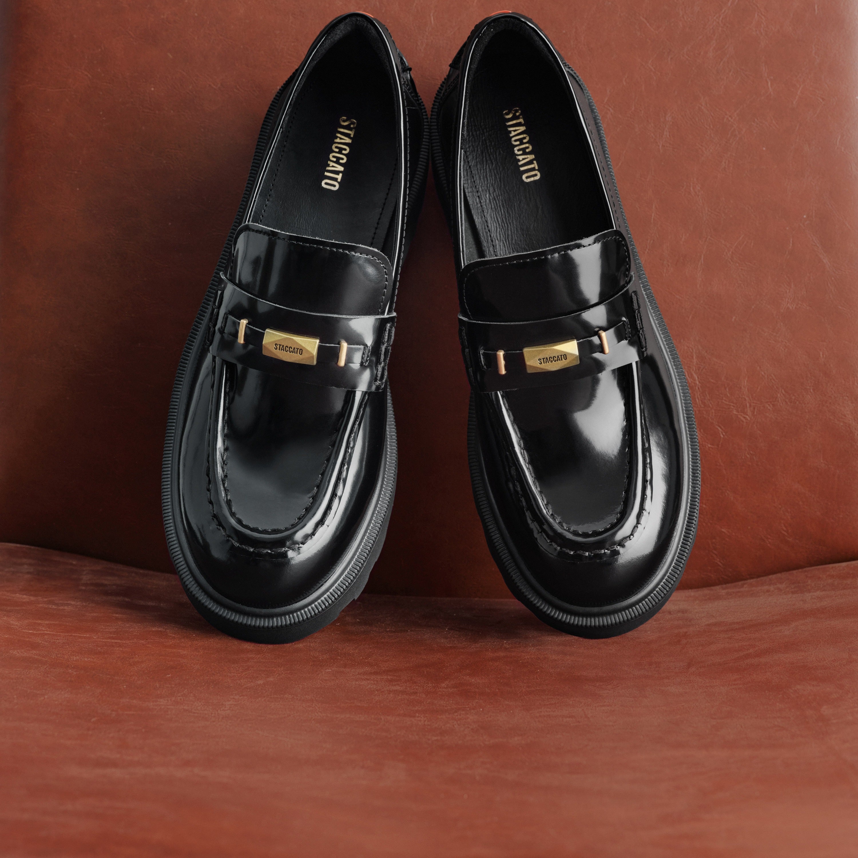 Black Metal Hardware Chunky Leather Loafers