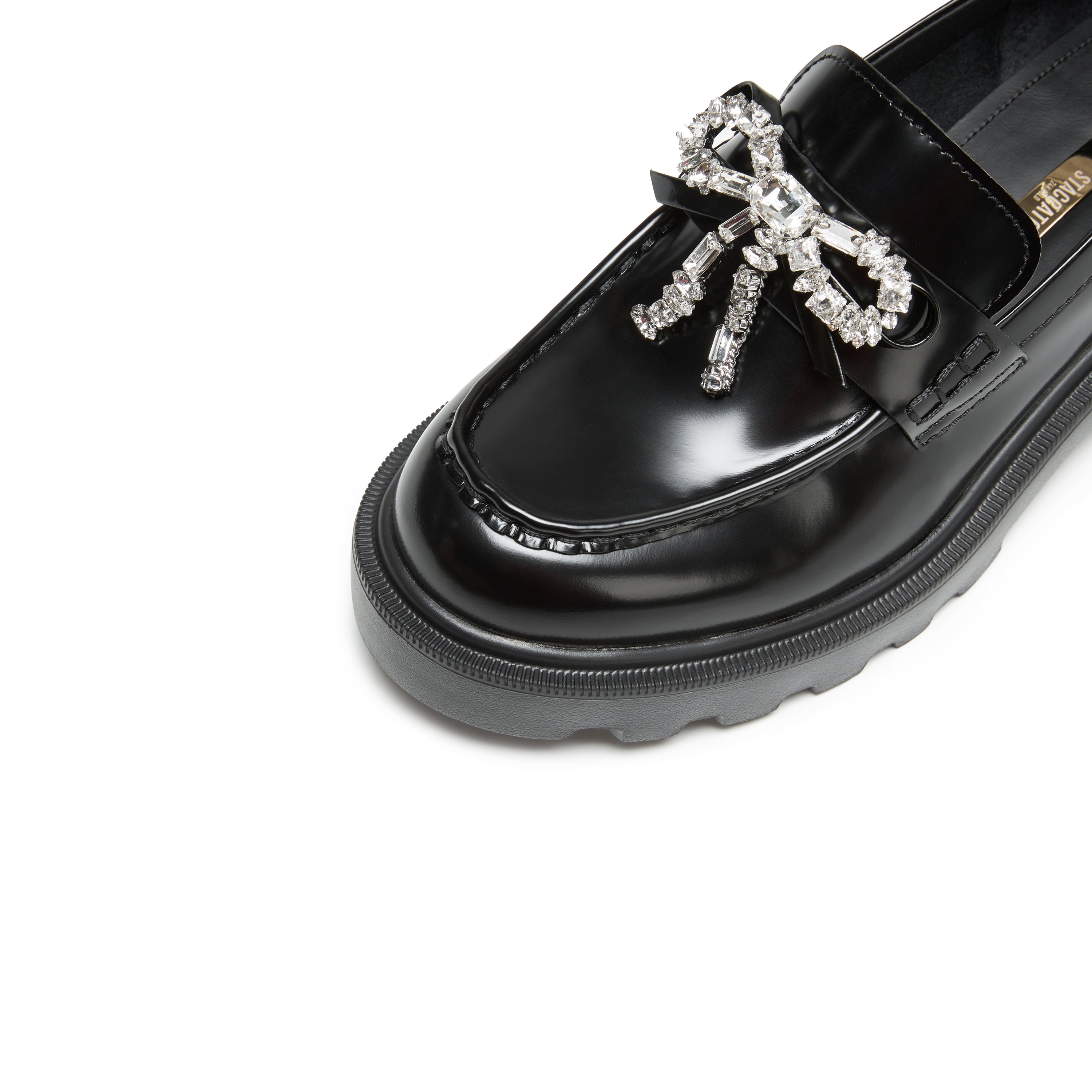 Crystal Bow Chunky Lug Sole Loafers