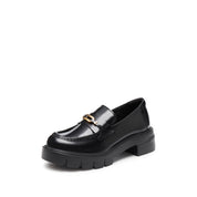 Black Signature Golden Ring Leaf Leather Loafers